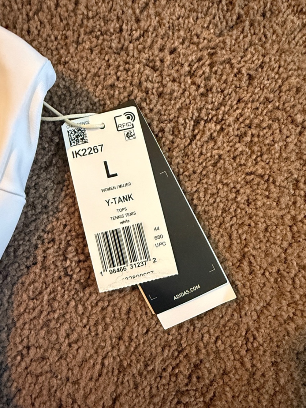 adidas White Racerback Performance Y Tank with Black Logo Size L NWT - Picture 2 of 4